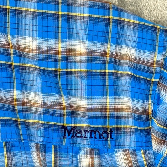 Marmot Shirt Mens XL Blue Plaid Nylon‎ Outdoor Hiking Camp Workwear Logo - Picture 16 of 16